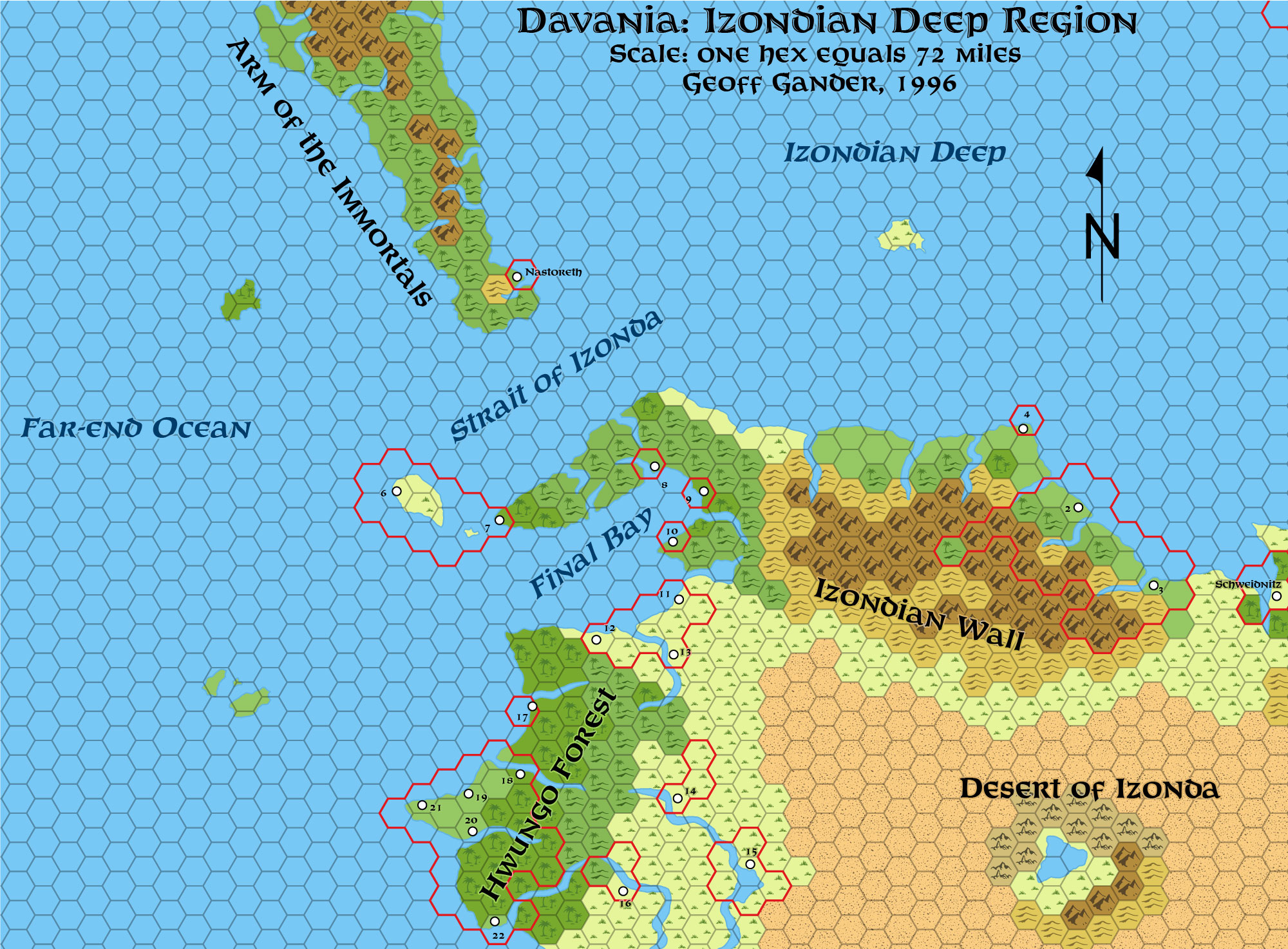 Standardised replica of Geoff Gander’s Davania: Izondian Deep, 72 miles per hex