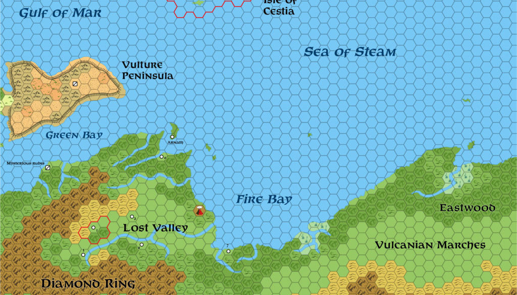 Standardised replica of Geoff Gander’s Davania: Lost Valley Region, 72 miles per hex