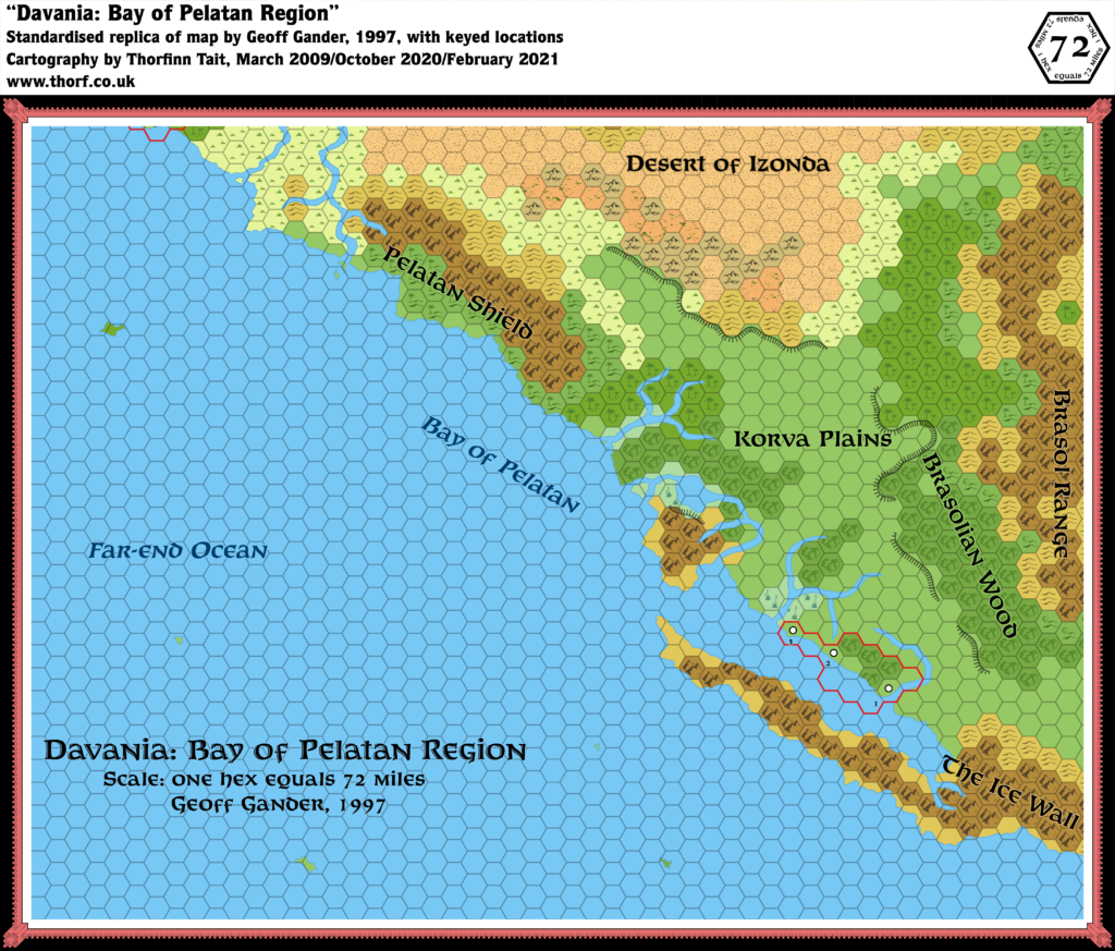 Standardised replica of Geoff Gander’s Davania: Bay of Pelatan Region, 72 miles per hex