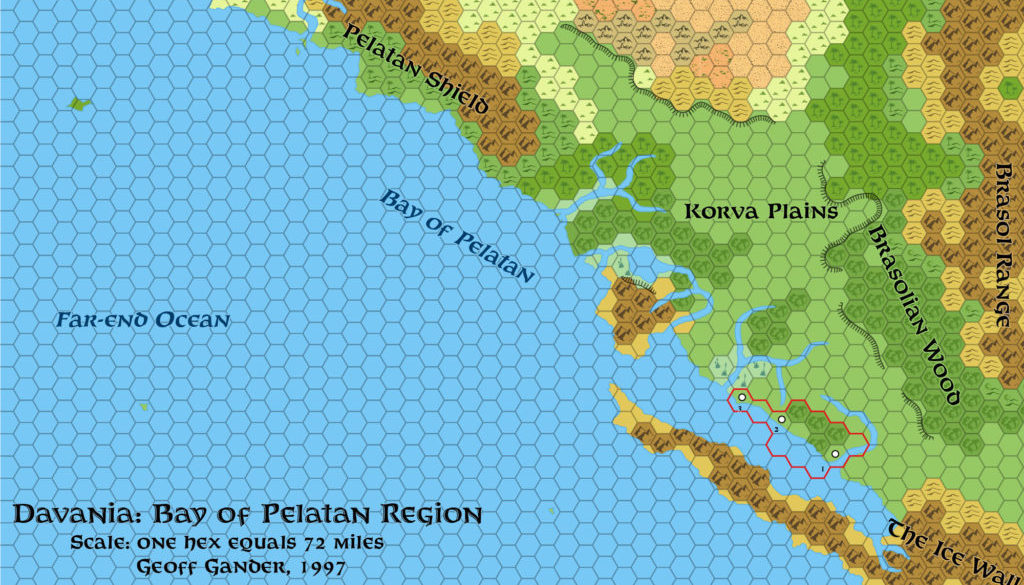 Standardised replica of Geoff Gander’s Davania: Bay of Pelatan, 72 miles per hex
