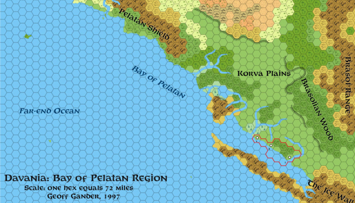 Standardised replica of Geoff Gander’s Davania: Bay of Pelatan, 72 miles per hex