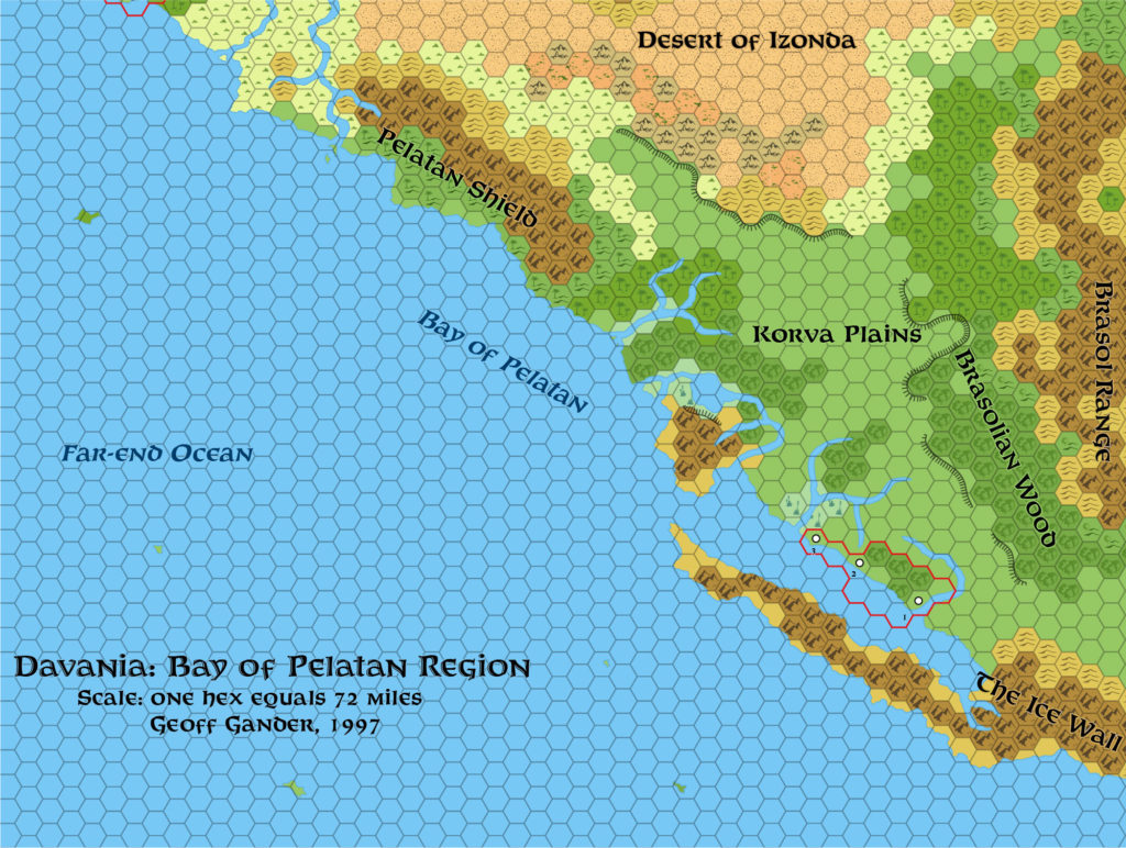 Standardised replica of Geoff Gander’s Davania: Bay of Pelatan, 72 miles per hex