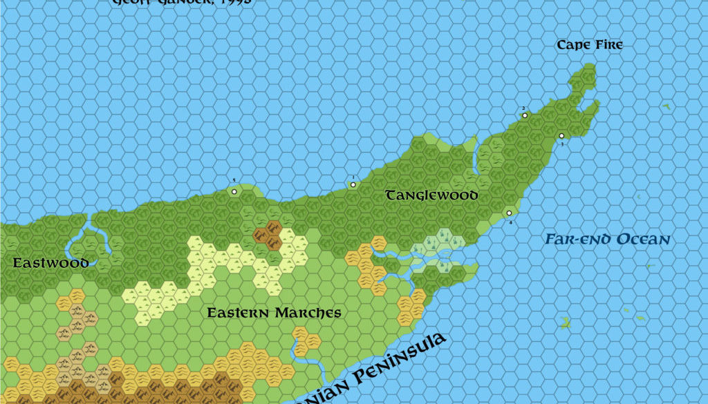 Standardised replica of Geoff Gander’s Davania: Vulcanian Peninsula Region, 72 miles per hex