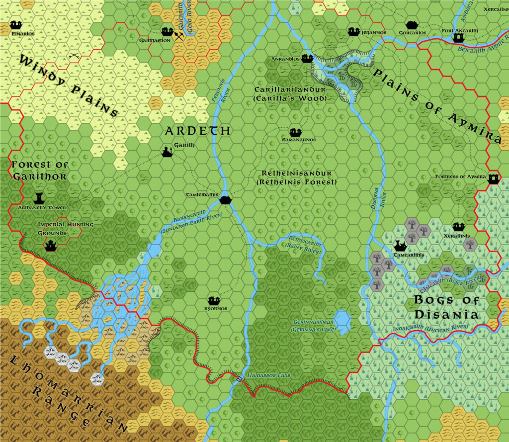 Replica of Geoff Gander’s Ardeth, 8 miles per hex, March 2021