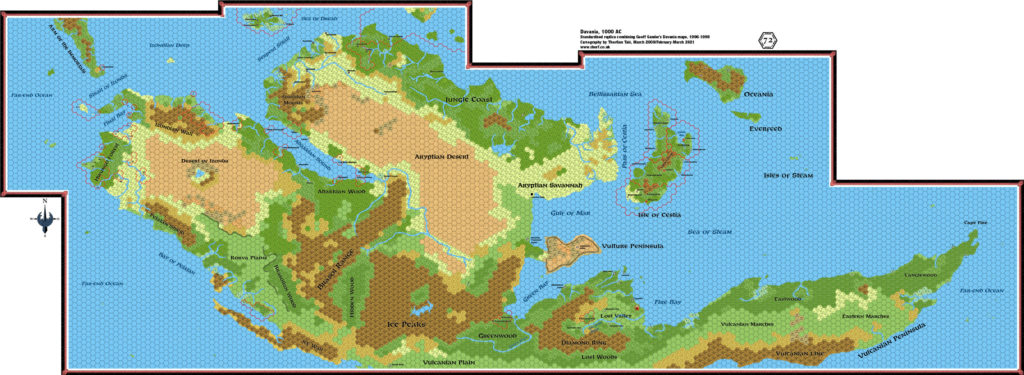 Standardised combined replica of Geoff Gander’s Davania, 72 miles per hex, March 2021