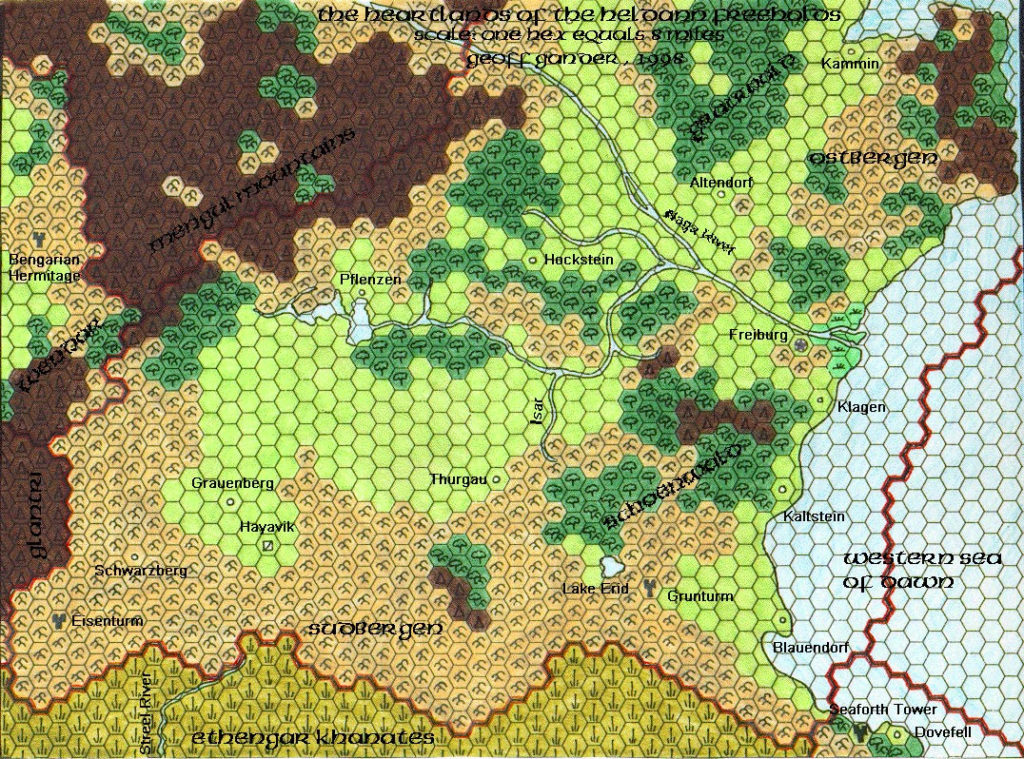 Heldann, 8 miles per hex, by Geoff Gander, 1998