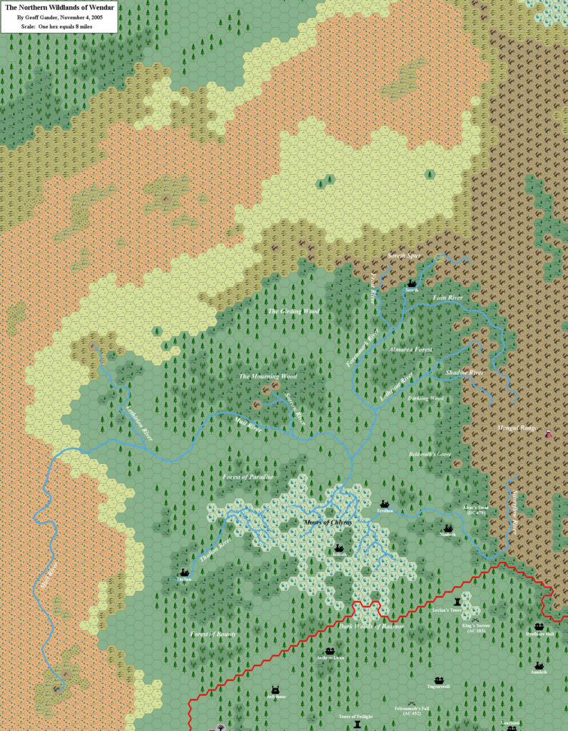 Northern Wildlands, 8 miles per hex, by Geoff Gander, November 2005