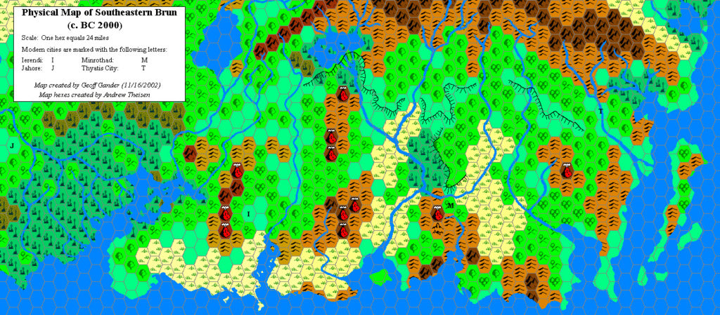 Southeastern Brun, c. 2000 BC, 24 miles per hex, by Geoff Gander, November 2002