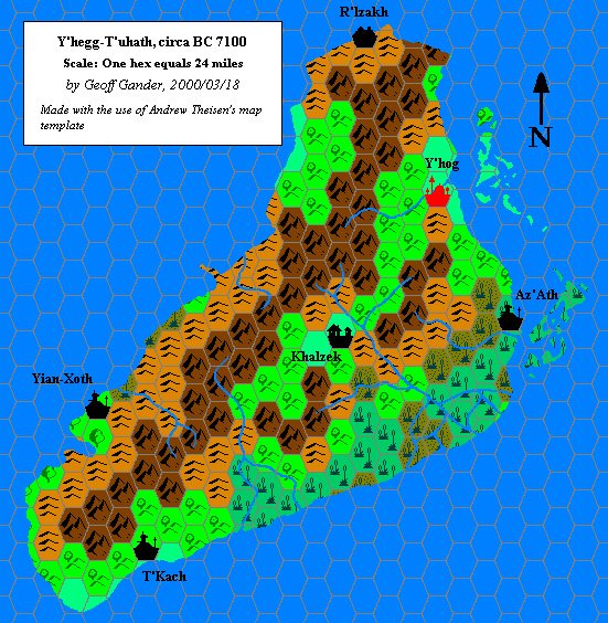 Y’hegg-T'uhath, 7100 BC, 24 miles per hex, by Geoff Gander, March 2000