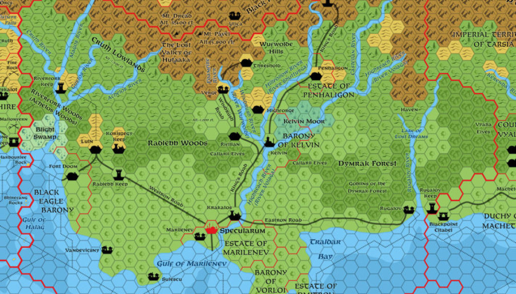 Updated map of the Kingdom of Karameikos, 1007 AC, 8 miles per hex