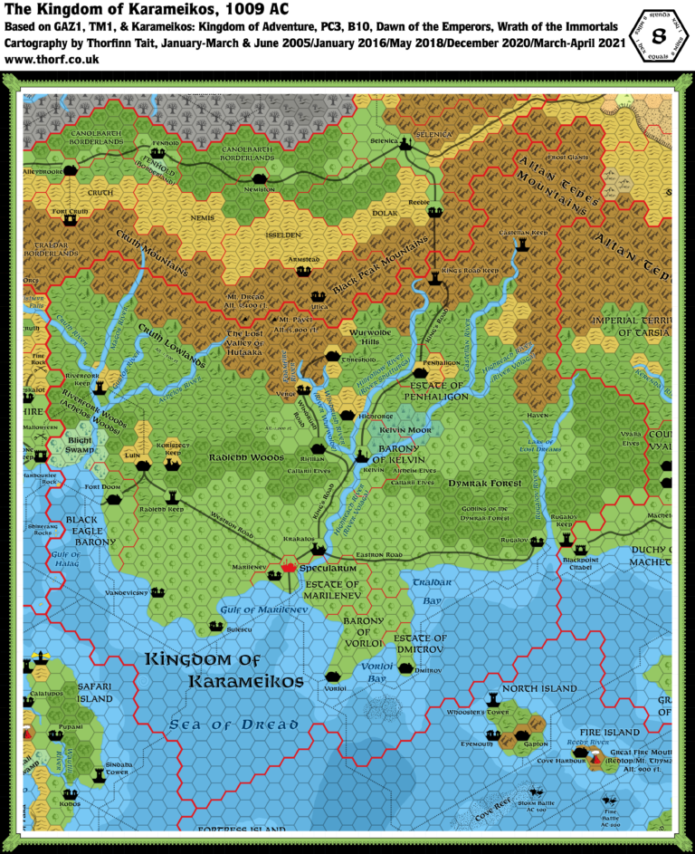 Karameikos 1009 AC, 8 miles per hex | Atlas of Mystara