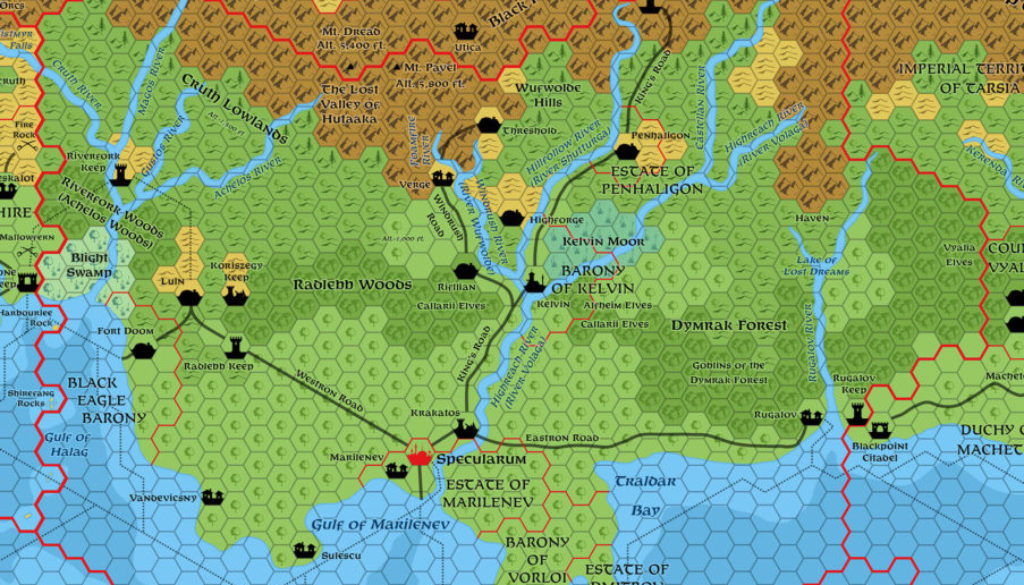 Updated map of the Kingdom of Karameikos, 1009 AC, 8 miles per hex