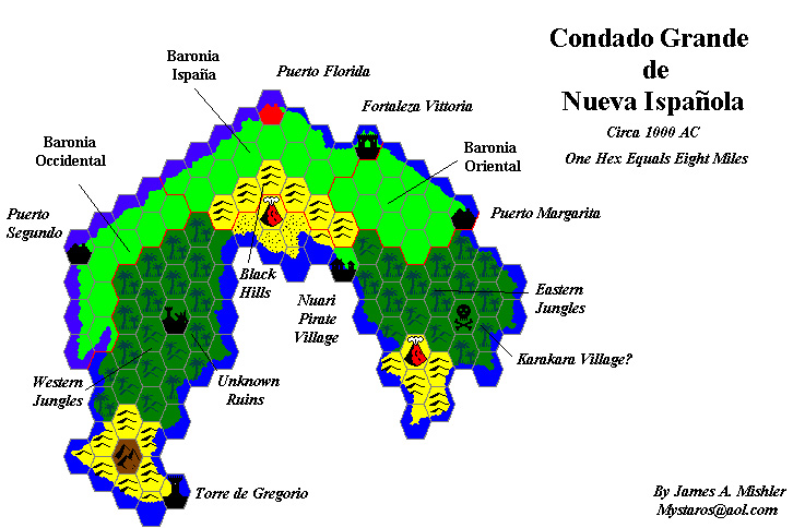 Nueva Española, 8 miles per hex, by James Mishler, October 1999