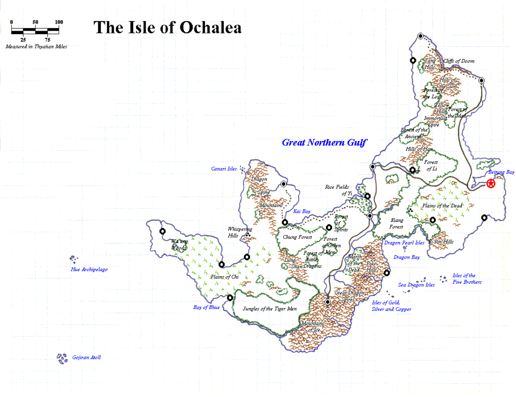 Geographical map of Ochalea, by James Mishler, September 1998