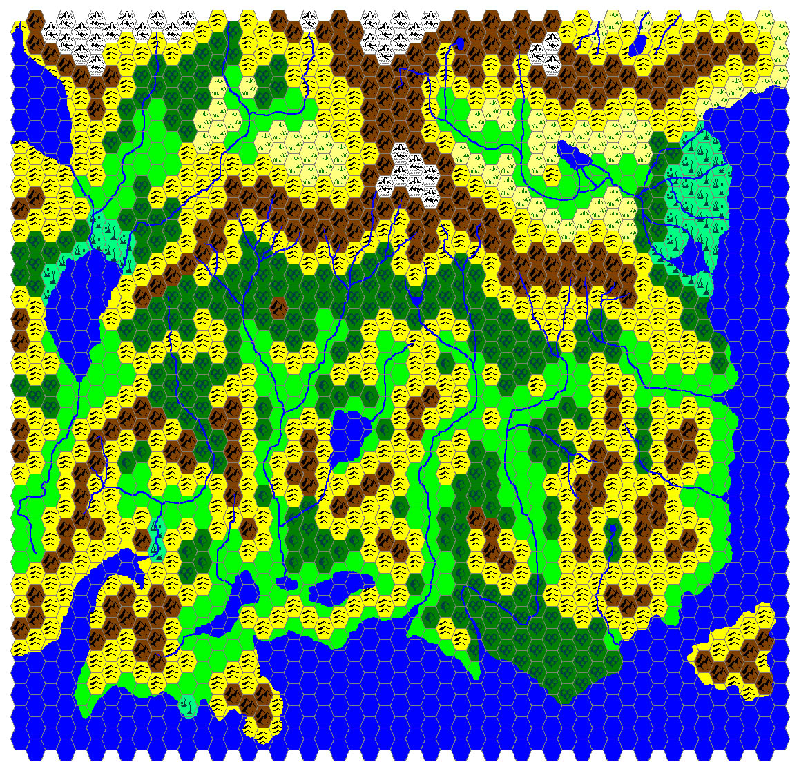 Taymora 3000-2500 BC, 24 miles per hex, by James Mishler, March 1999