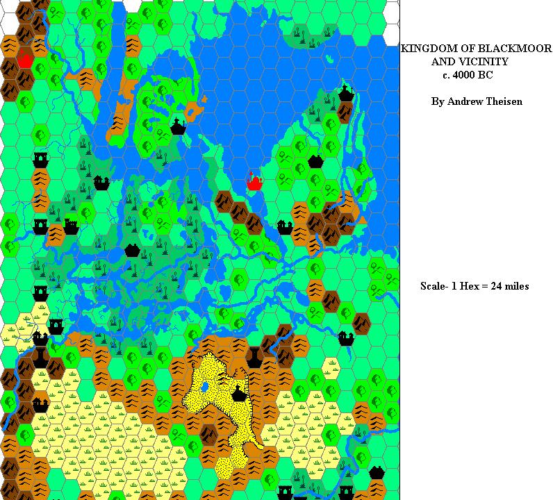 Kingdom of Blackmoor, 24 miles per hex by Andrew Theisen, November 1999