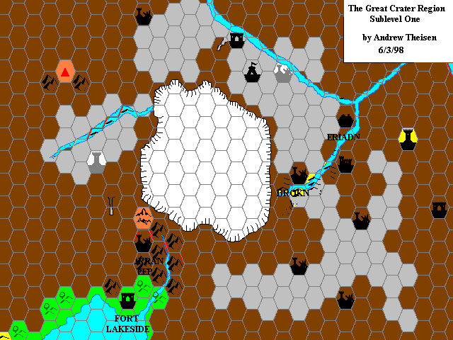Great Crater Region Sublevel 1, 8 miles per hex by Andrew Theisen, June 1998