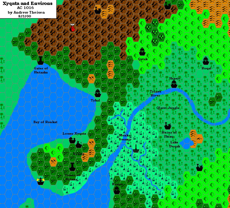 Xyqata and Environs, 8 miles per hex by Andrew Theisen, August 2000