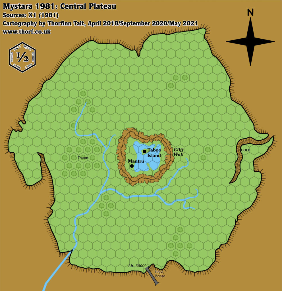 Isle of Dread Central Plateau, 0.5 miles per hex (1981)