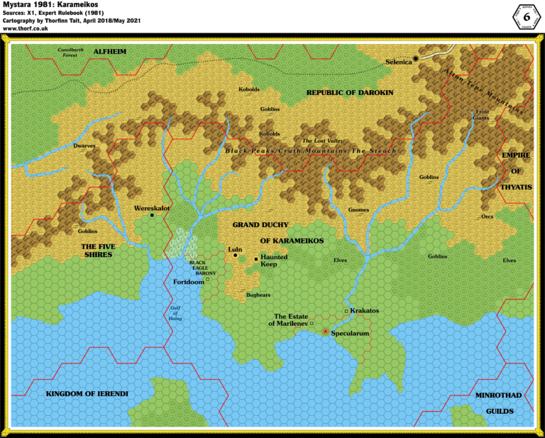 Karameikos, 6 miles per hex (1981) | Atlas of Mystara