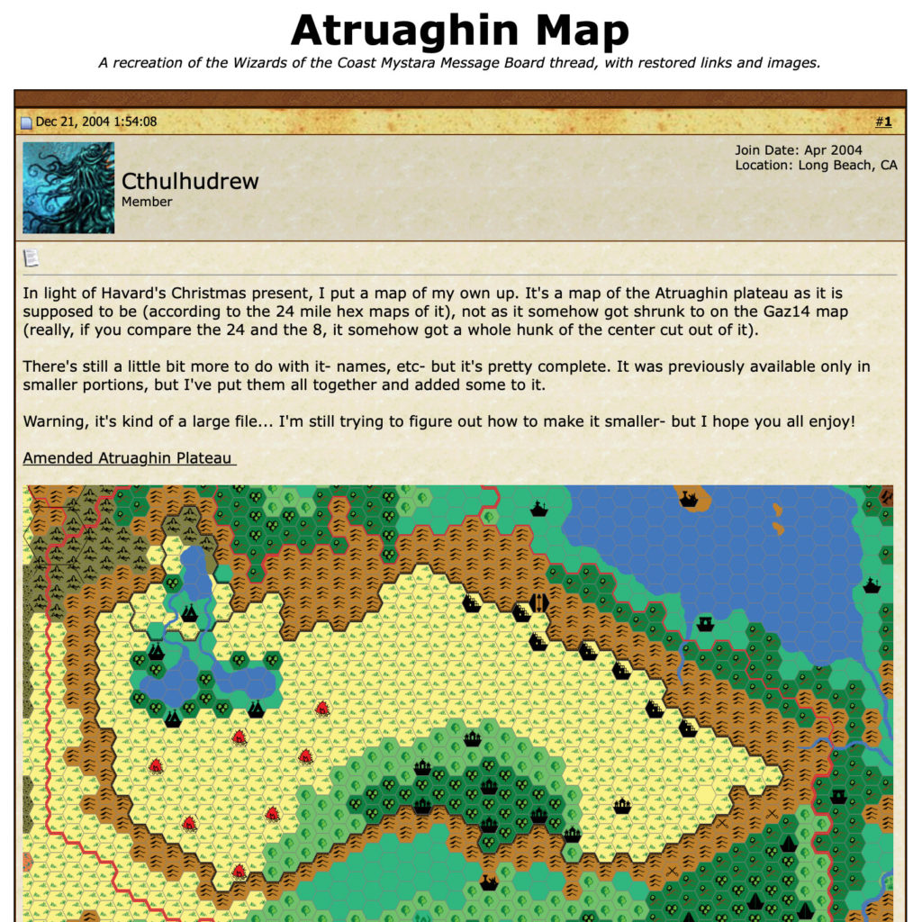 Atruaghin Map — A recreation of the Wizards of the Coast Mystara Message Board thread, with restored links and images.