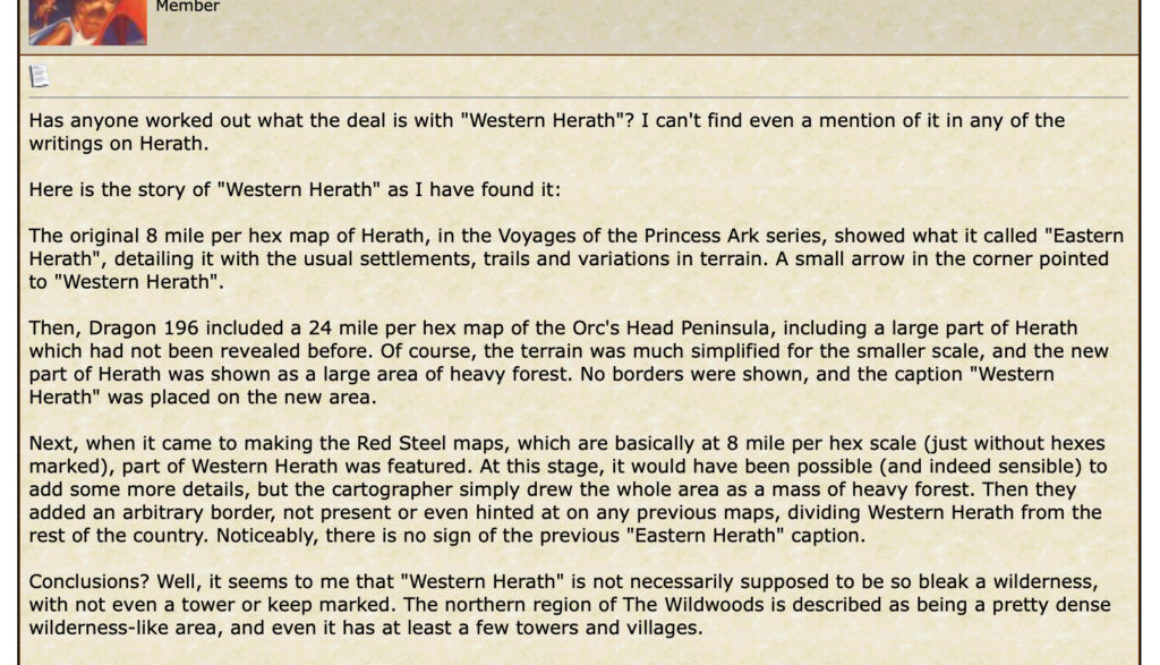 Western Herath — A recreation of the Wizards of the Coast Mystara Message Board thread, with restored links and images.