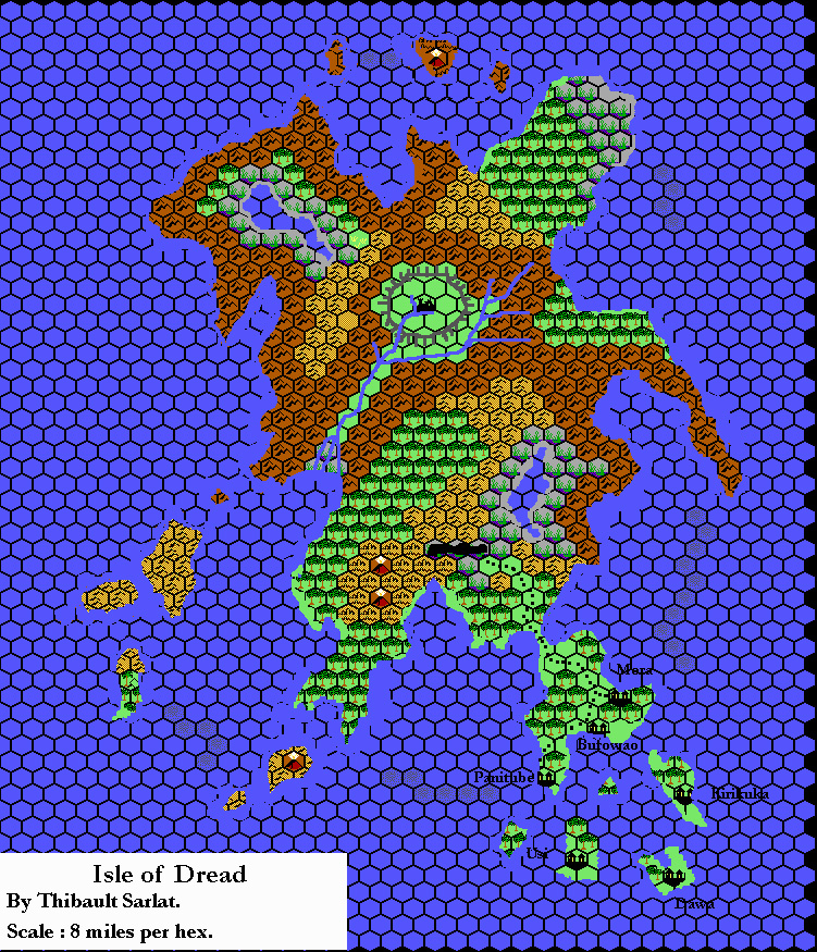 Isle of Dread, 8 miles per hex by Thibault Sarlat, October 1999