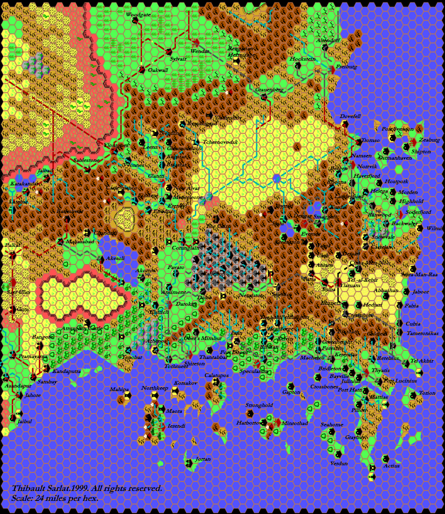 The Known World, 24 miles per hex by Thibault Sarlat, August 1999