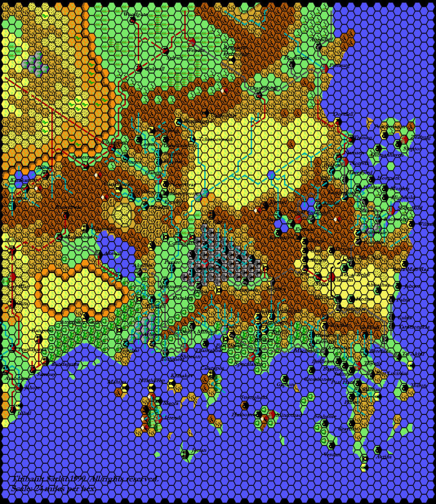 The Known World, 24 miles per hex by Thibault Sarlat, June 2001