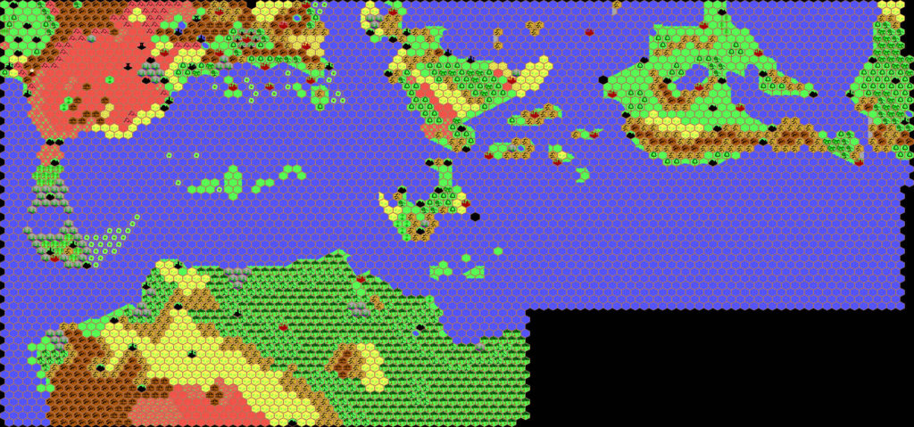 The Known World and Surrounding Areas, 72 miles per hex by Thibault Sarlat, January 1998