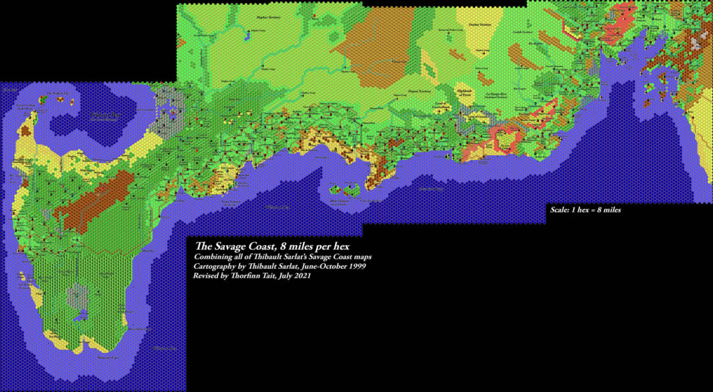 The Savage Coast, 8 miles per hex by Thibault Sarlat, July 2021