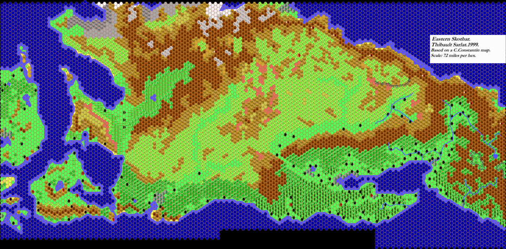 Combined map of Skothar, 72 miles per hex by Thibault Sarlat, September 1999