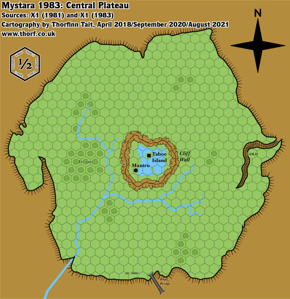 Isle of Dread Central Plateau, 0.5 miles per hex (1983)