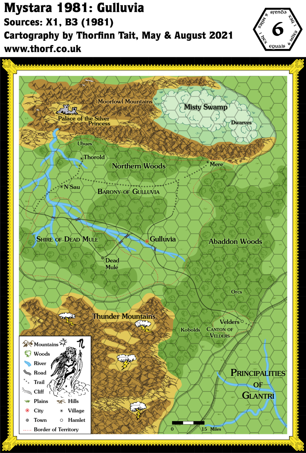 Gulluvia, 6 miles per hex (1981) | Atlas of Mystara