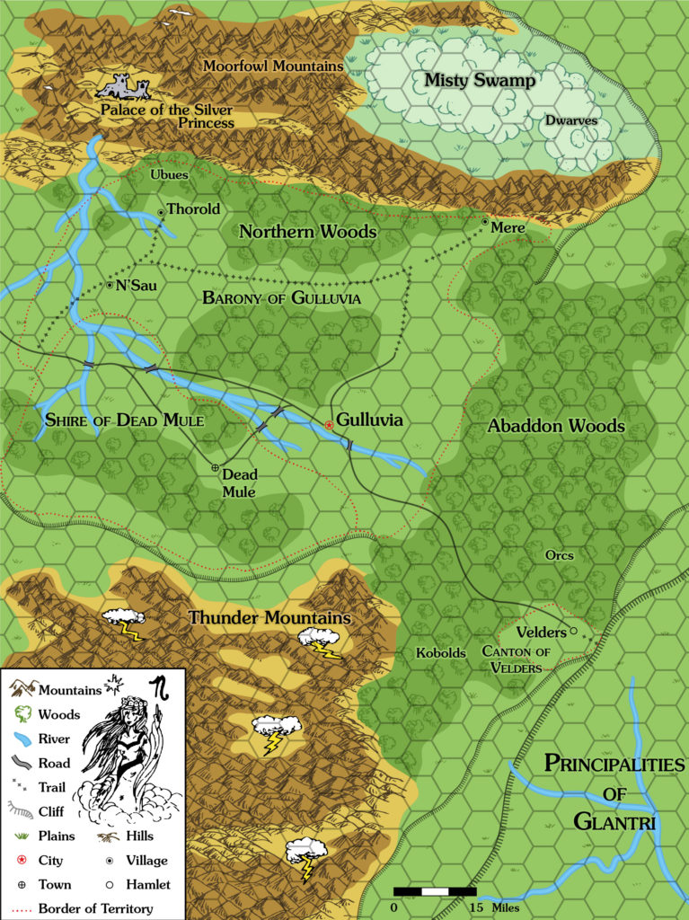 Gulluvia, 6 miles per hex (1981) | Atlas of Mystara