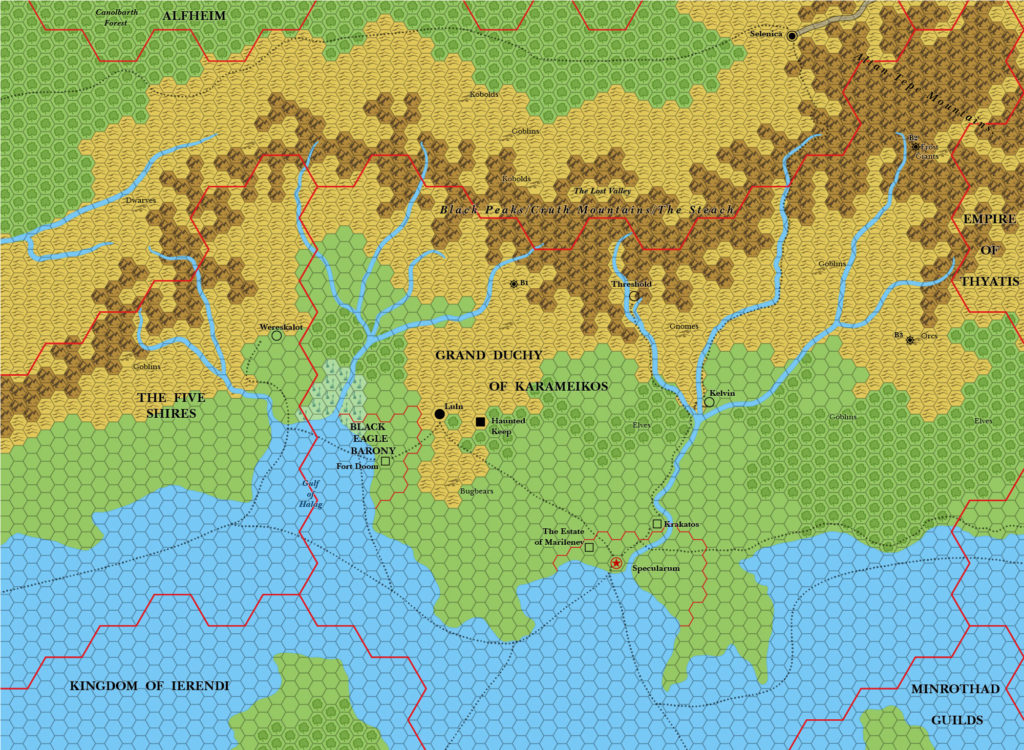 Karameikos, 6 miles per hex (1983)