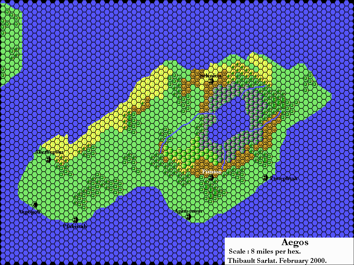 Aegos, 8 miles per hex by Thibault Sarlat, February 2000