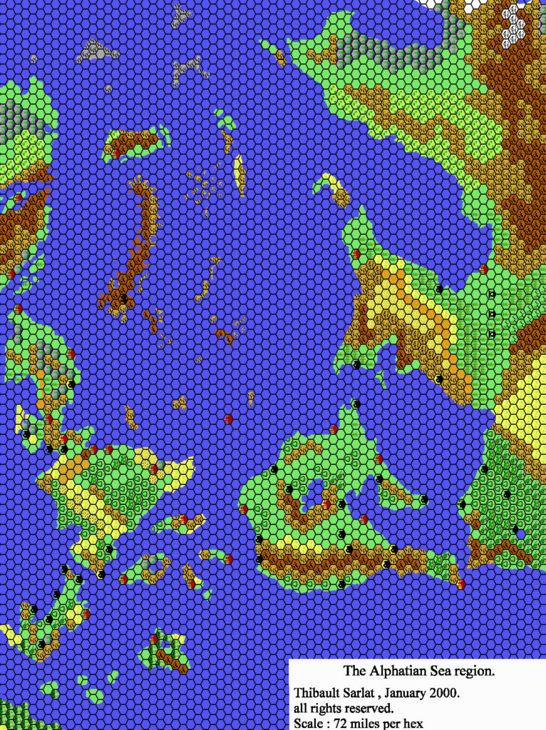 The Alphatian Sea Region, 72 miles per hex by Thibault Sarlat, January 2000