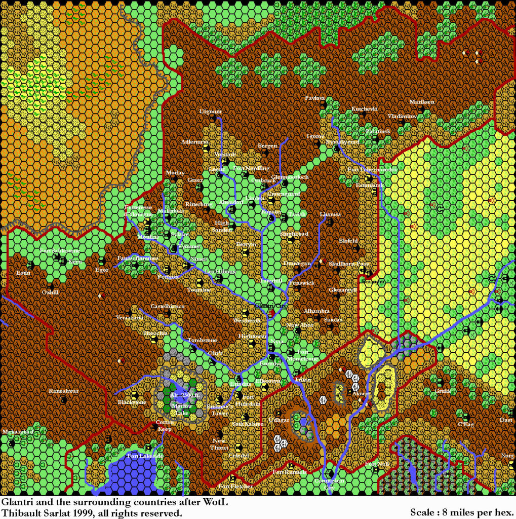 Glantri 1010 AC, 8 miles per hex by Thibault Sarlat, c. August 2000 ...