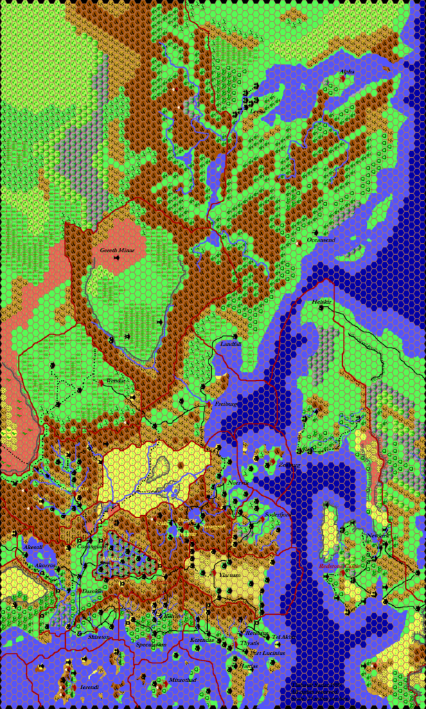 The Known World, 24 miles per hex by Thibault Sarlat, September 1999 (first posted version)