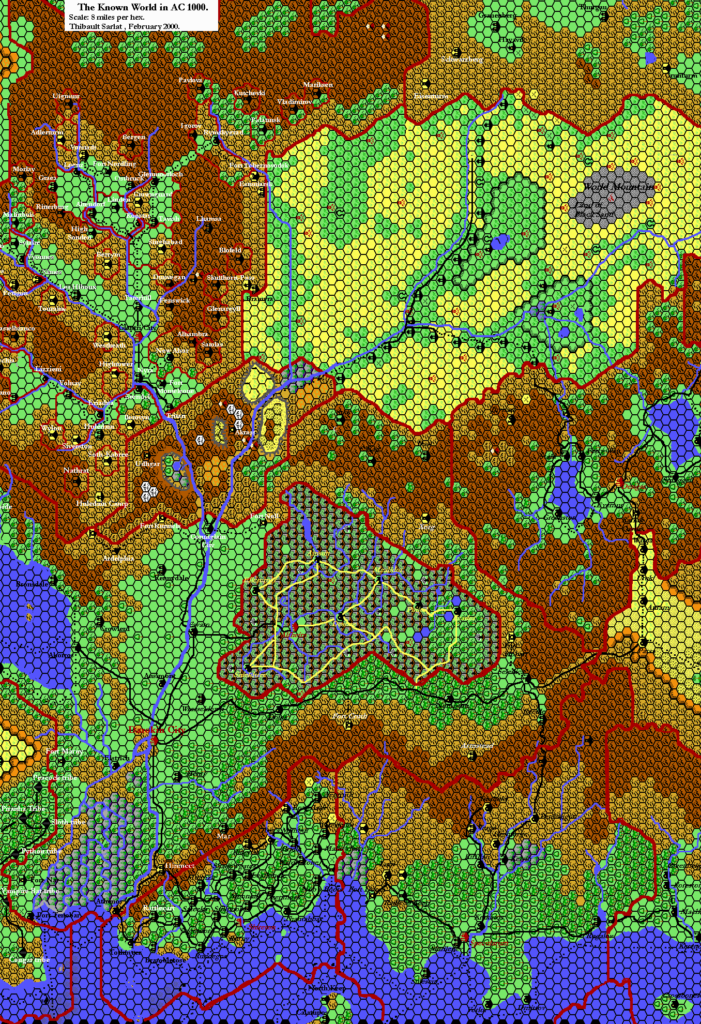 The Known World, 8 miles per hex by Thibault Sarlat, February 2000