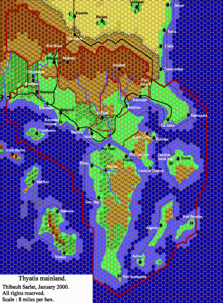 Thyatis, 8 miles per hex by Thibault Sarlat, January 2000