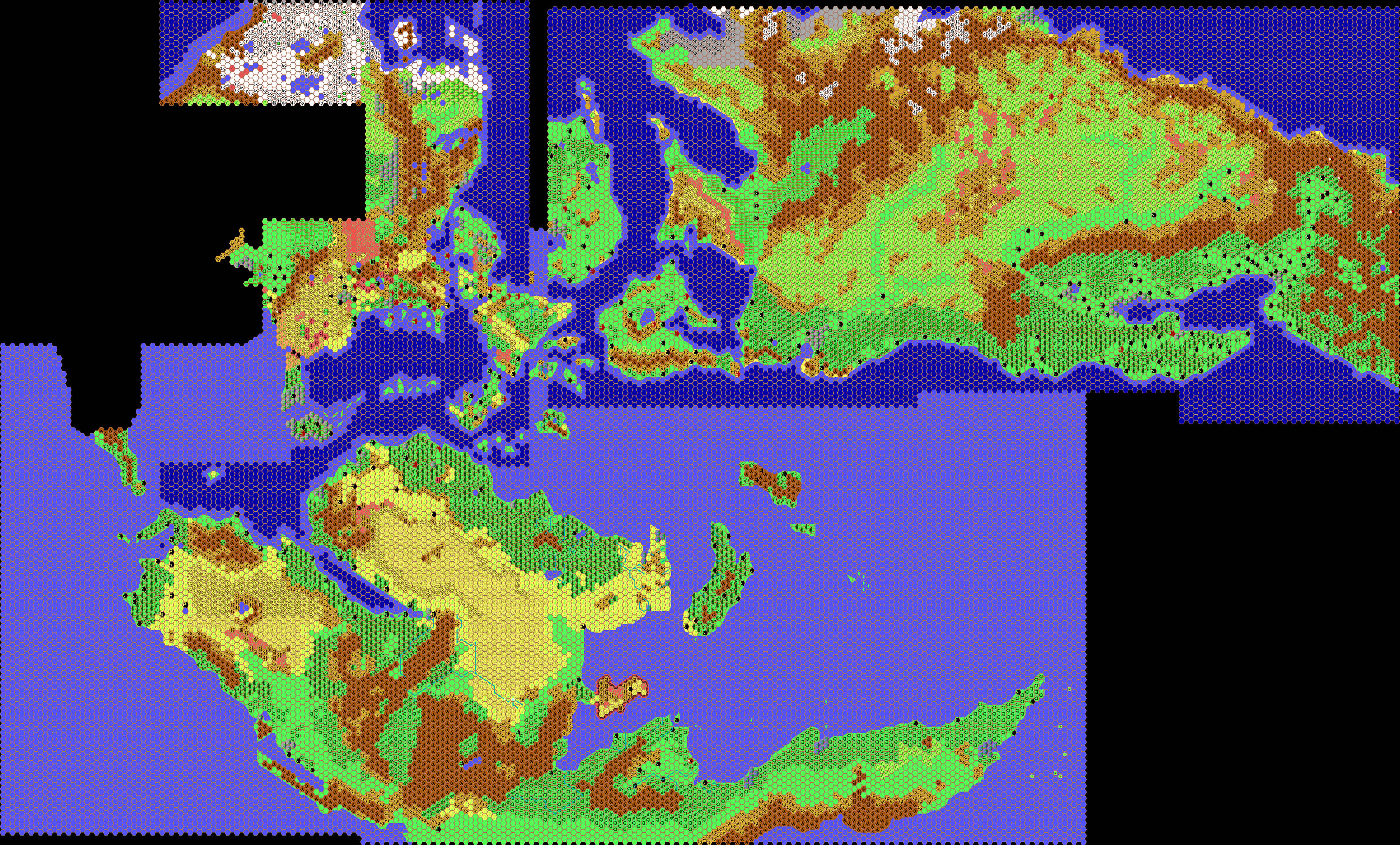 Combining Thibault Sarlat’s maps of Mystara, 72 miles per hex from January to September 1999