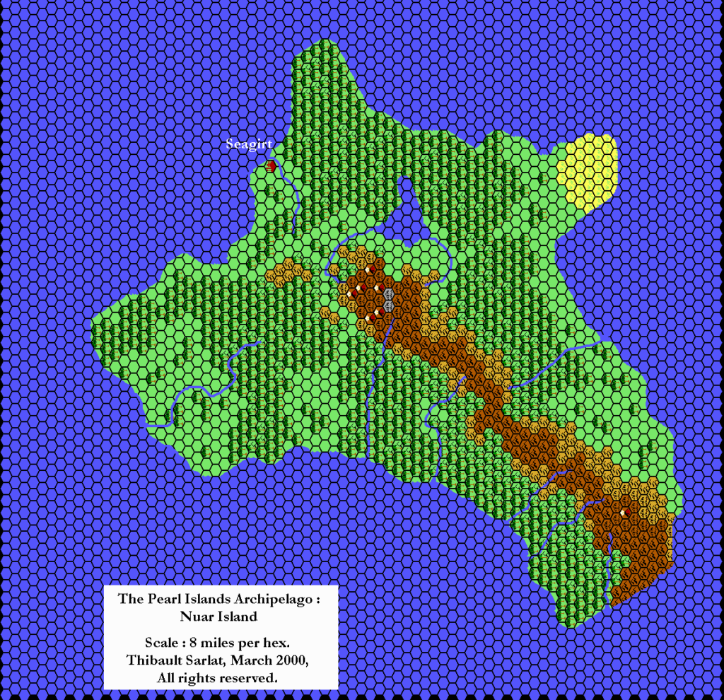 Nuar, 8 miles per hex by Thibault Sarlat, March 2000 (black hex grid added at a later date)