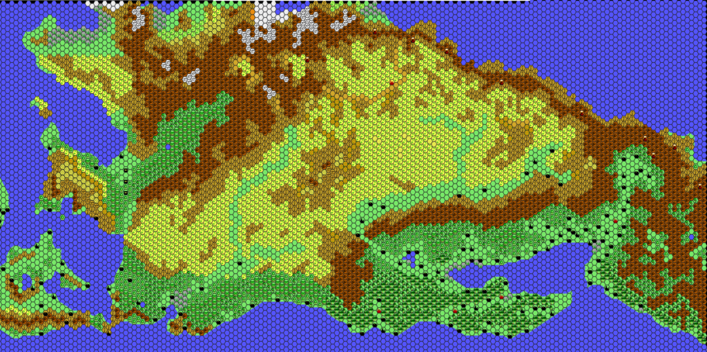 The Continent of Skothar, 72 miles per hex by Thibault Sarlat, November 2000