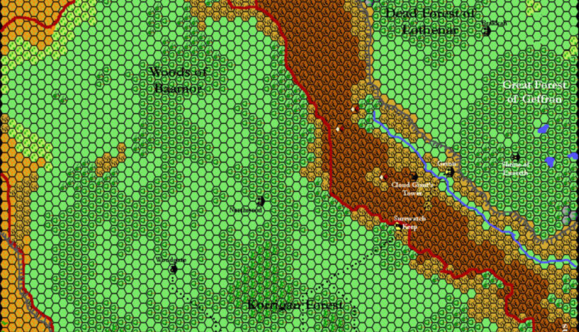 The Kingdom of Wendar, 8 miles per hex by Thibault Sarlat with modifications by Ricardo Matheus, September 2001