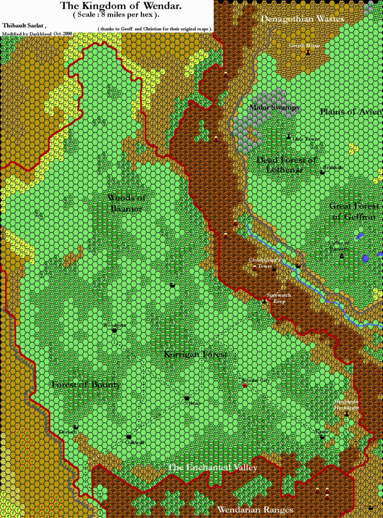 The Kingdom of Wendar, 8 miles per hex by Thibault Sarlat, October 2000