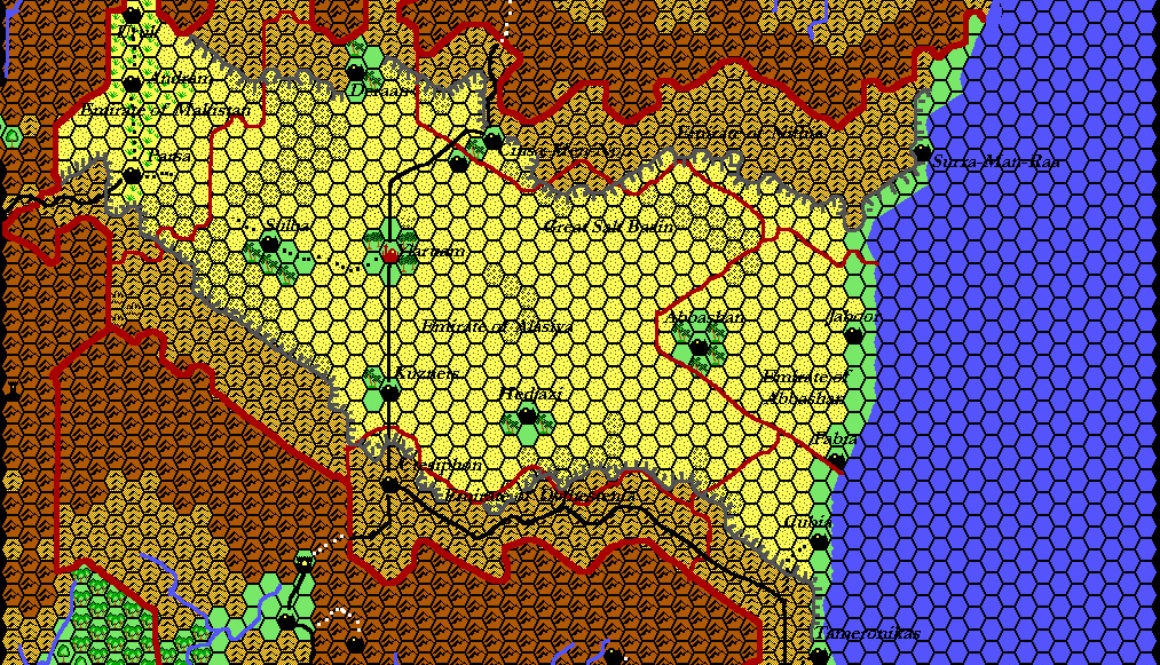 The Emirates of Ylaruam, 8 miles per hex by Thibault Sarlat, September 2001