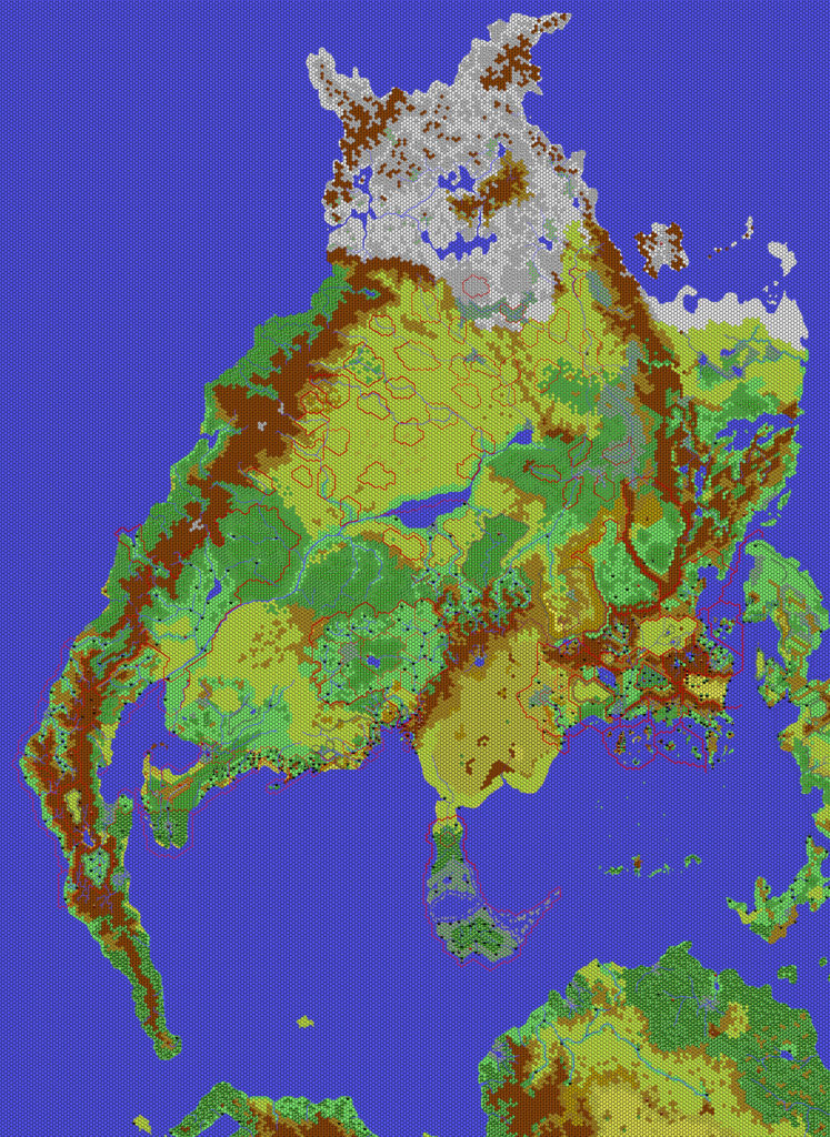 The Continent of Brun, 24 miles per hex by Thibault Sarlat, November 2001