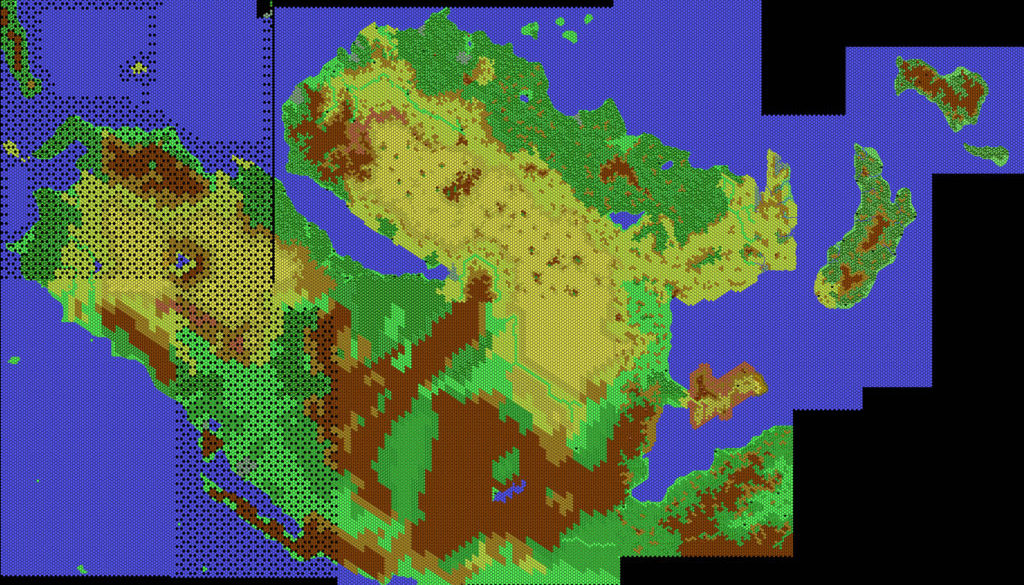 Work-in-progress map of Davania, 24 miles per hex by Thibault Sarlat, March-May 2001 (Combined by Thorfinn Tait, October 2021)